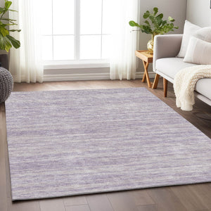 HomeRoots 10' X 14' Lavender & Ivory Striped Area Rug - Durable, UV-Protected, Washable for Stylish Spaces! 675612