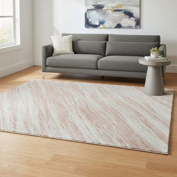 HomeRoots 5' X 8' Pink and Ivory Striped Washable Area Rug - Stylish, Durable, Stain-Resistant with UV Protection 675614
