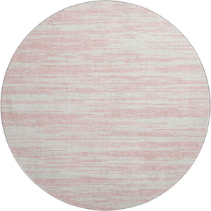 HomeRoots 8' Pink and Ivory Striped Washable Round Rug - Durable, UV-Protected, Pet-Friendly for Any Space 675615