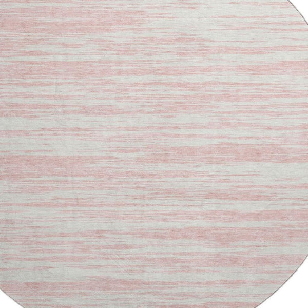 HomeRoots 8' Pink and Ivory Striped Washable Round Rug - Durable, UV-Protected, Pet-Friendly for Any Space 675615