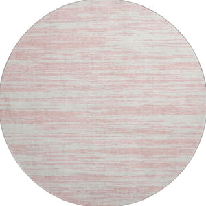 HomeRoots 8' Pink and Ivory Striped Washable Round Rug - Durable, UV-Protected, Pet-Friendly for Any Space 675615