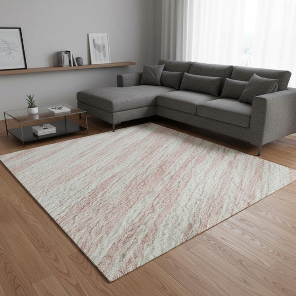 HomeRoots 8' X 10' Pink and Ivory Striped Washable Area Rug with UV Protection for Cozy, Low-Maintenance Spaces 675616