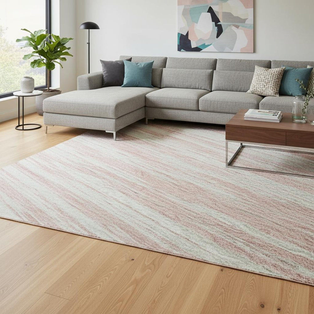 HomeRoots 9' X 12' Pink and Ivory Striped Washable Area Rug - Durable, Stain Resistant, UV Protected, Stylish Comfort 675617