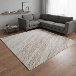 HomeRoots 10' X 14' Pink and Ivory Striped Area Rug – Durable, Washable, UV-Protected for Stylish Living Spaces 675618