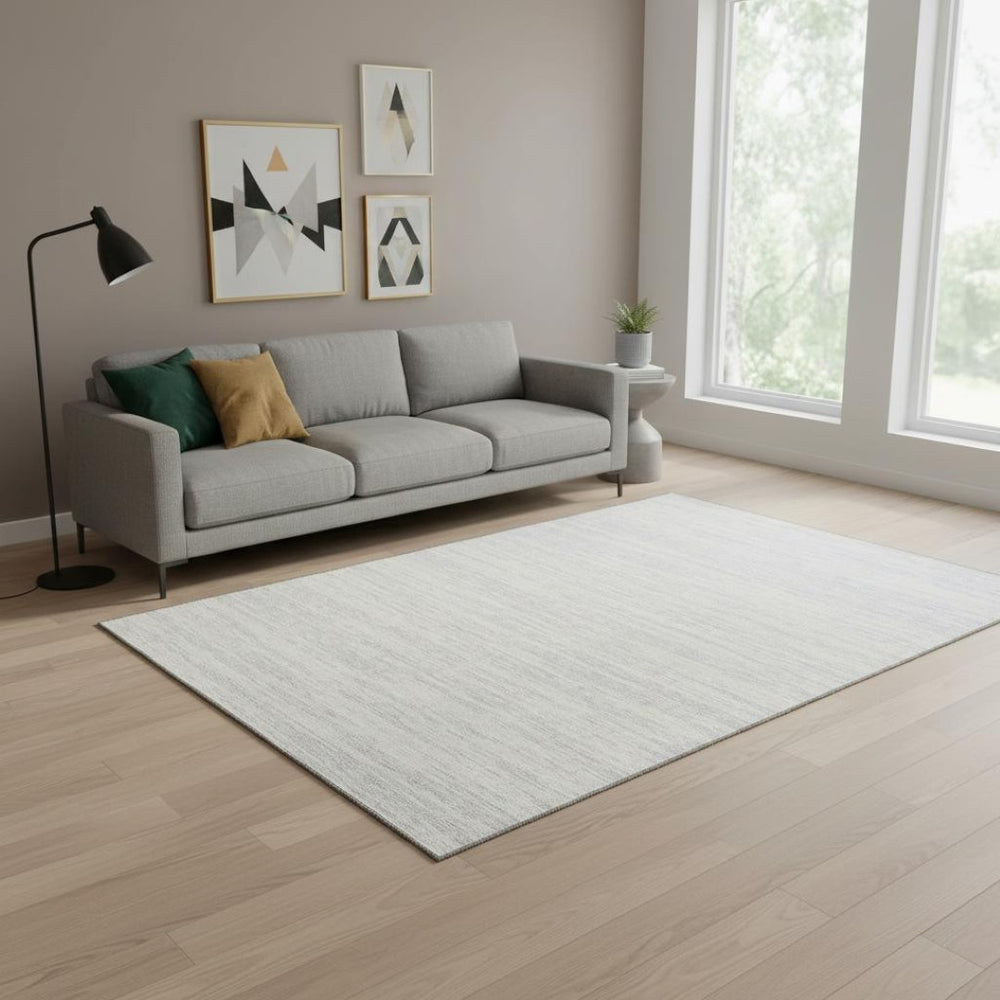 HomeRoots 5' X 8' Silver and Ivory Striped Area Rug - Washable, Durable, UV-Protected for Stylish Homes 675620