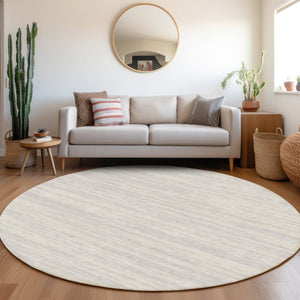 HomeRoots 8' Elegant Silver and Ivory Striped Round Rug – Washable, UV-Protected for Modern Homes & Pets 675621