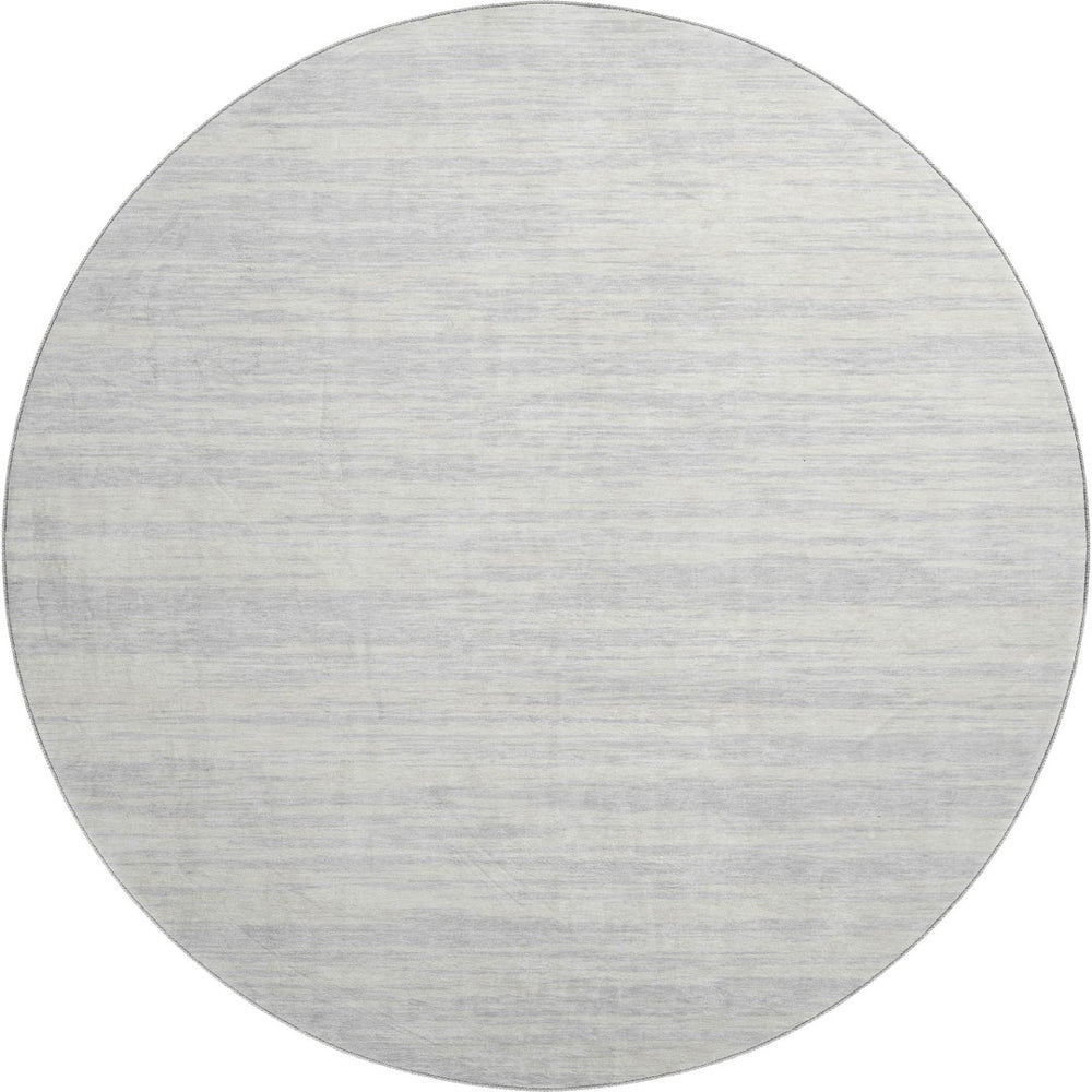 HomeRoots 8' Elegant Silver and Ivory Striped Round Rug – Washable, UV-Protected for Modern Homes & Pets 675621