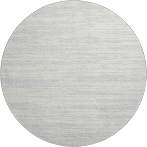 HomeRoots 8' Elegant Silver and Ivory Striped Round Rug – Washable, UV-Protected for Modern Homes & Pets 675621