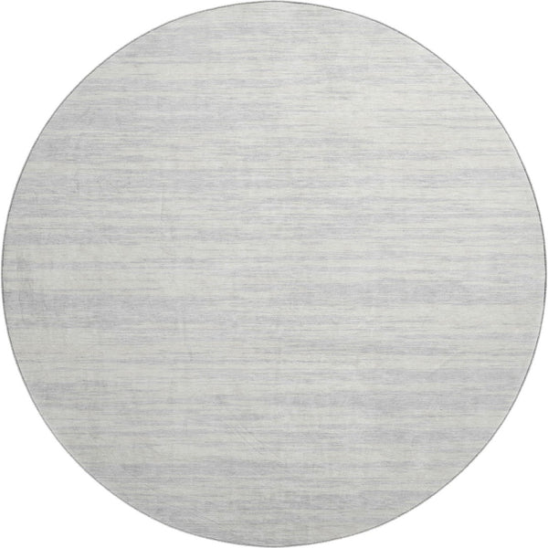 HomeRoots 8' Elegant Silver and Ivory Striped Round Rug – Washable, UV-Protected for Modern Homes & Pets 675621