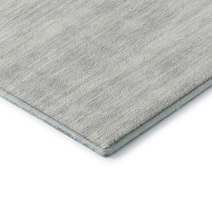 HomeRoots 8' Elegant Silver and Ivory Striped Round Rug – Washable, UV-Protected for Modern Homes & Pets 675621