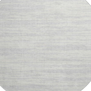HomeRoots 8' Elegant Silver and Ivory Striped Round Rug – Washable, UV-Protected for Modern Homes & Pets 675621