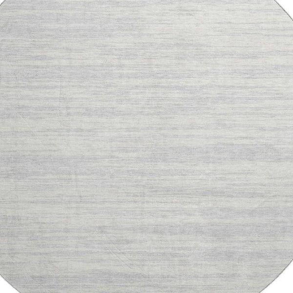 HomeRoots 8' Elegant Silver and Ivory Striped Round Rug – Washable, UV-Protected for Modern Homes & Pets 675621