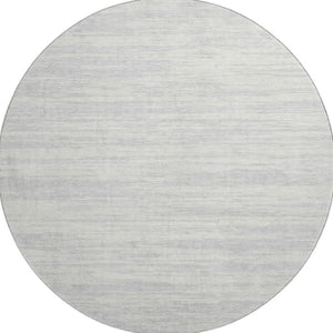 HomeRoots 8' Elegant Silver and Ivory Striped Round Rug – Washable, UV-Protected for Modern Homes & Pets 675621