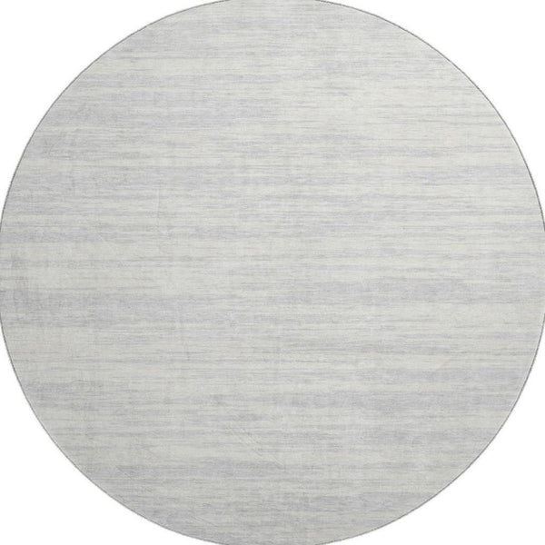 HomeRoots 8' Elegant Silver and Ivory Striped Round Rug – Washable, UV-Protected for Modern Homes & Pets 675621