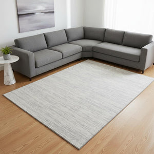HomeRoots 8' X 10' Stylish Silver and Ivory Striped Area Rug - Washable, UV Protected, Durable for Everyday Use 675622