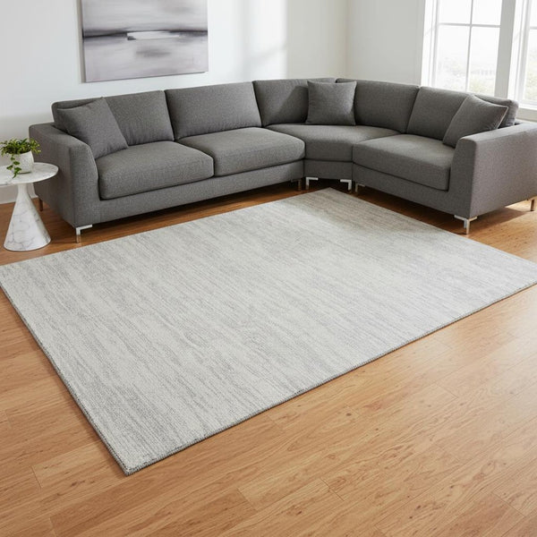 HomeRoots 10' Silver and Ivory Striped Area Rug - Washable, UV-Protected, Durable Design for Busy Homes 675624