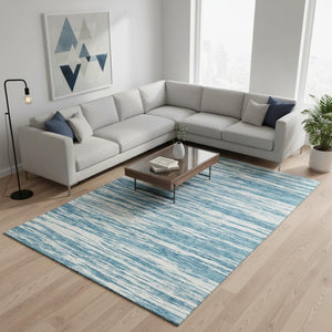 HomeRoots 5' X 8' Teal and Ivory Striped Area Rug - Washable, UV Protected, Stain Resistant, Pet Friendly Decor 675626