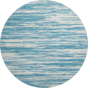 HomeRoots 8' Teal and Ivory Striped Round Rug - Washable, UV Protected, Stain Resistant for Indoor & Outdoor Use 675627