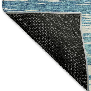 HomeRoots 8' Teal and Ivory Striped Round Rug - Washable, UV Protected, Stain Resistant for Indoor & Outdoor Use 675627