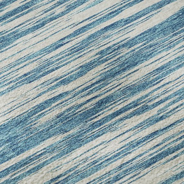 HomeRoots 8' Teal and Ivory Striped Round Rug - Washable, UV Protected, Stain Resistant for Indoor & Outdoor Use 675627