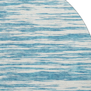 HomeRoots 8' Teal and Ivory Striped Round Rug - Washable, UV Protected, Stain Resistant for Indoor & Outdoor Use 675627