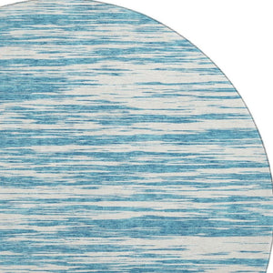HomeRoots 8' Teal and Ivory Striped Round Rug - Washable, UV Protected, Stain Resistant for Indoor & Outdoor Use 675627