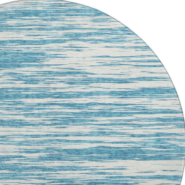 HomeRoots 8' Teal and Ivory Striped Round Rug - Washable, UV Protected, Stain Resistant for Indoor & Outdoor Use 675627