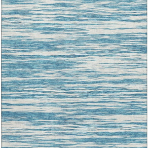 HomeRoots 8' X 10' Teal And Ivory Striped Washable Area Rug - Stain Resistant, UV Protected, Non-Slip Design 675628