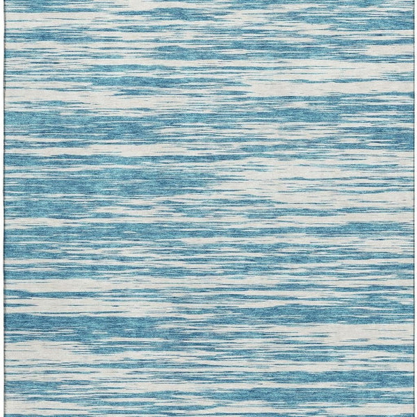 HomeRoots 8' X 10' Teal And Ivory Striped Washable Area Rug - Stain Resistant, UV Protected, Non-Slip Design 675628