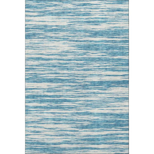 HomeRoots 9' X 12' Teal and Ivory Striped Area Rug - Durable, Stain Resistant, UV Protected for High-Traffic Spaces 675629