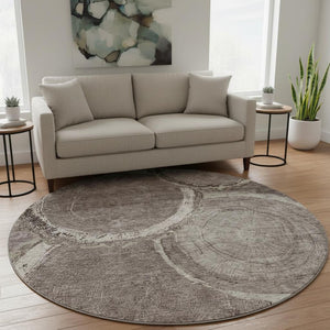 HomeRoots 8' Woodland Lodge Round Rug in Chocolate & Beige - Washable, UV-Resistant, Durable, Cozy Design 675633