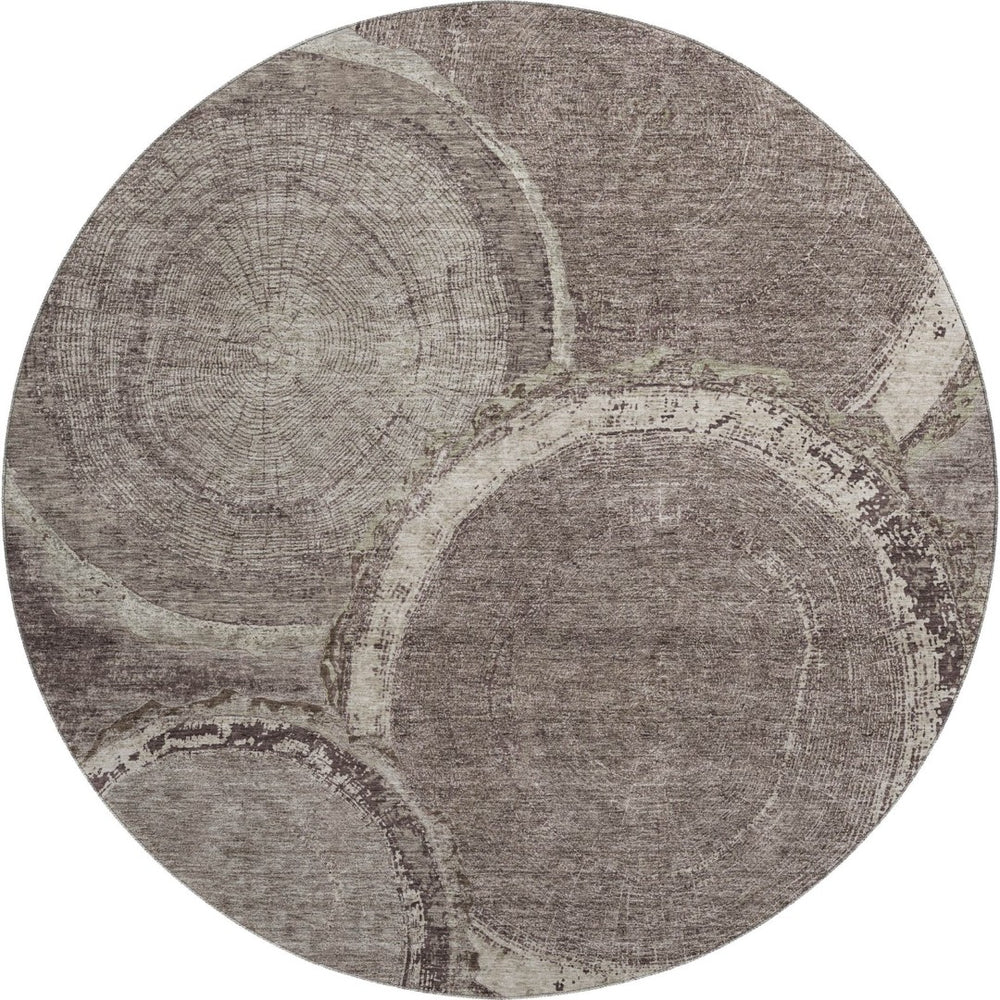 HomeRoots 8' Woodland Lodge Round Rug in Chocolate & Beige - Washable, UV-Resistant, Durable, Cozy Design 675633