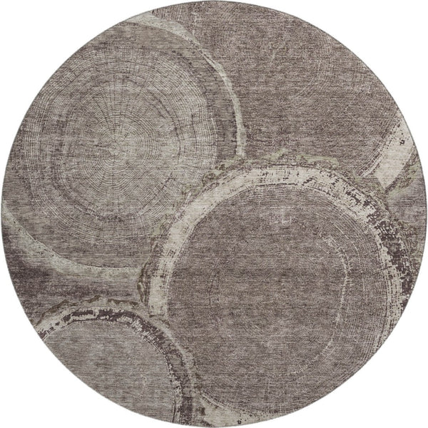 HomeRoots 8' Woodland Lodge Round Rug in Chocolate & Beige - Washable, UV-Resistant, Durable, Cozy Design 675633
