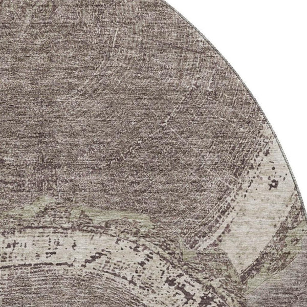 HomeRoots 8' Woodland Lodge Round Rug in Chocolate & Beige - Washable, UV-Resistant, Durable, Cozy Design 675633