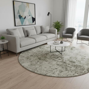 HomeRoots 8' Beige and Taupe Abstract Washable Round Rug - Durable, UV-Protected, Pet-Friendly Design for Homes 675639