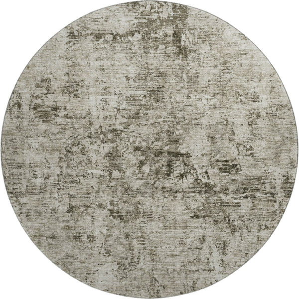HomeRoots 8' Beige and Taupe Abstract Washable Round Rug - Durable, UV-Protected, Pet-Friendly Design for Homes 675639