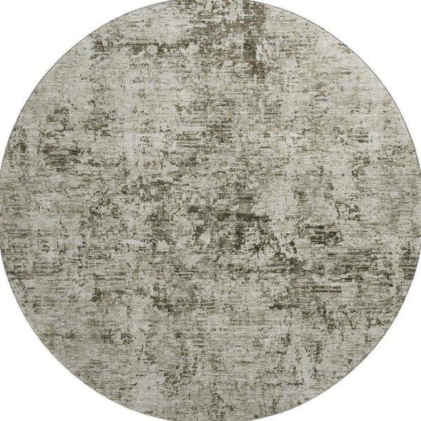 HomeRoots 8' Beige and Taupe Abstract Washable Round Rug - Durable, UV-Protected, Pet-Friendly Design for Homes 675639