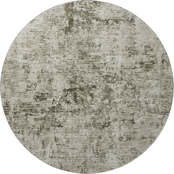 HomeRoots 8' Beige and Taupe Abstract Washable Round Rug - Durable, UV-Protected, Pet-Friendly Design for Homes 675639
