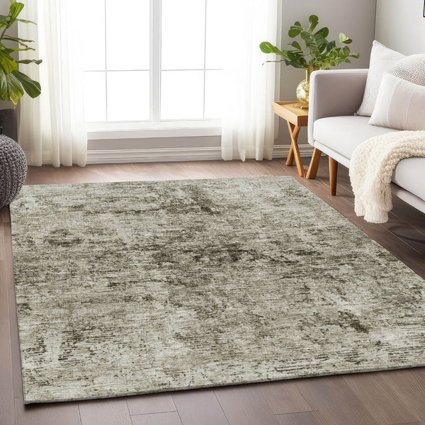 HomeRoots 8' X 10' Beige and Taupe Abstract Washable Area Rug - Durable, UV-Protected, Modern Design for Homes 675640