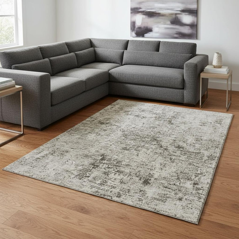 HomeRoots 10' X 14' Beige and Taupe Abstract Washable Area Rug - UV Protected, Modern Design for Busy Homes 675642