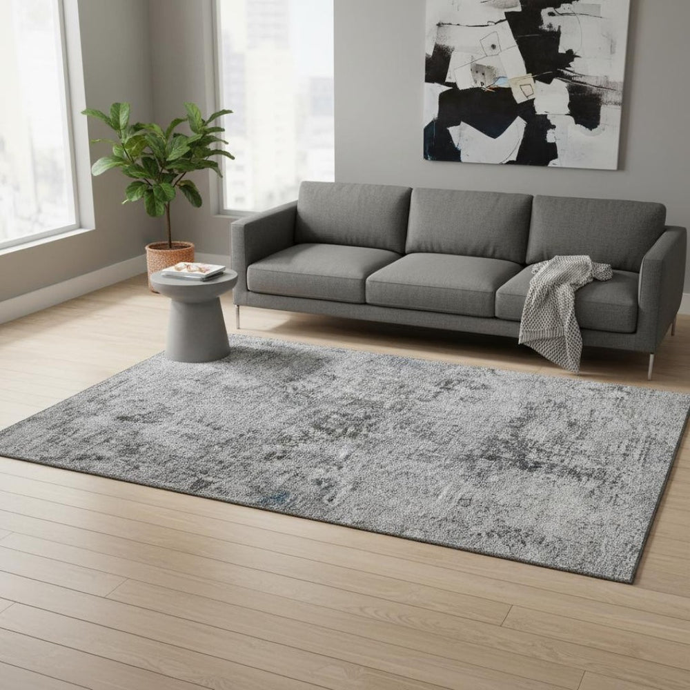 HomeRoots 5' X 8' Gray and Silver Abstract Area Rug - Stylish, Washable, UV Protected for High-Traffic Homes 675644