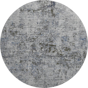 HomeRoots 8' Gray and Silver Abstract Washable Round Rug - Stylish, Durable, UV-Protected for High-Traffic Areas 675645