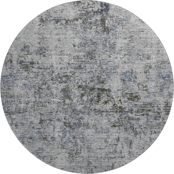 HomeRoots 8' Gray and Silver Abstract Washable Round Rug - Stylish, Durable, UV-Protected for High-Traffic Areas 675645