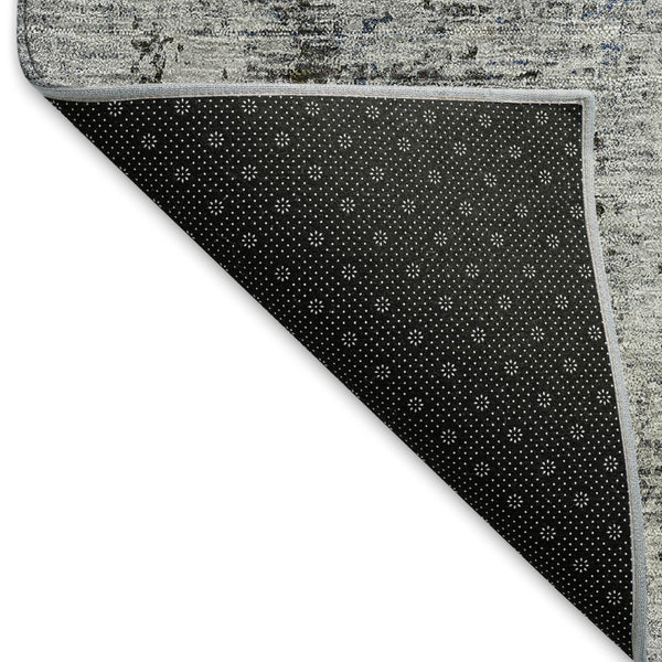 HomeRoots 8' Gray and Silver Abstract Washable Round Rug - Stylish, Durable, UV-Protected for High-Traffic Areas 675645