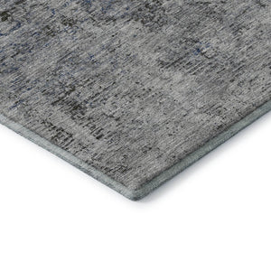 HomeRoots 8' Gray and Silver Abstract Washable Round Rug - Stylish, Durable, UV-Protected for High-Traffic Areas 675645