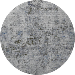 HomeRoots 8' Gray and Silver Abstract Washable Round Rug - Stylish, Durable, UV-Protected for High-Traffic Areas 675645