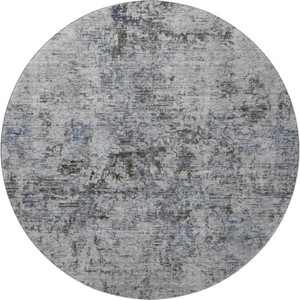 HomeRoots 8' Gray and Silver Abstract Washable Round Rug - Stylish, Durable, UV-Protected for High-Traffic Areas 675645