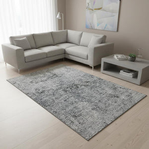 HomeRoots 8' X 10' Gray & Silver Abstract Washable Area Rug - UV Protected, Stain-Resistant, Soft & Durable Design 675646