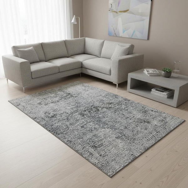 HomeRoots 8' X 10' Gray & Silver Abstract Washable Area Rug - UV Protected, Stain-Resistant, Soft & Durable Design 675646