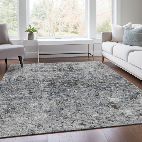 HomeRoots 8' X 10' Gray & Silver Abstract Washable Area Rug - UV Protected, Stain-Resistant, Soft & Durable Design 675646